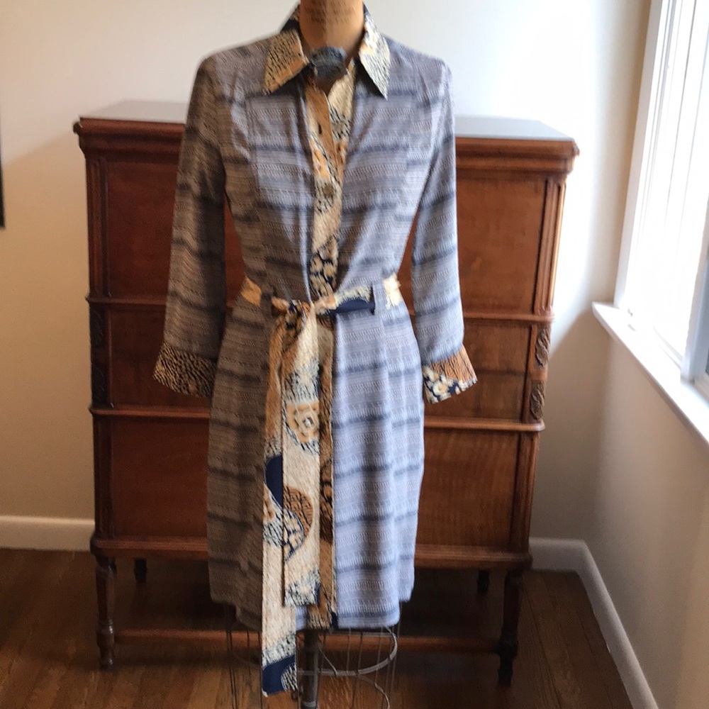 Long sleeve button down silk dress